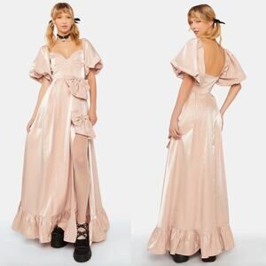 Sister Jane | NWT Bow Maxi Dress in Rose Quartz Puff Sleeve Bridgerton XS